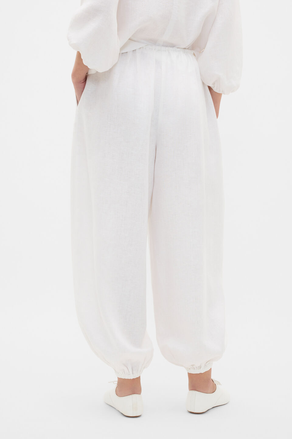 Linen Balloon Tie Pant  Whisper White