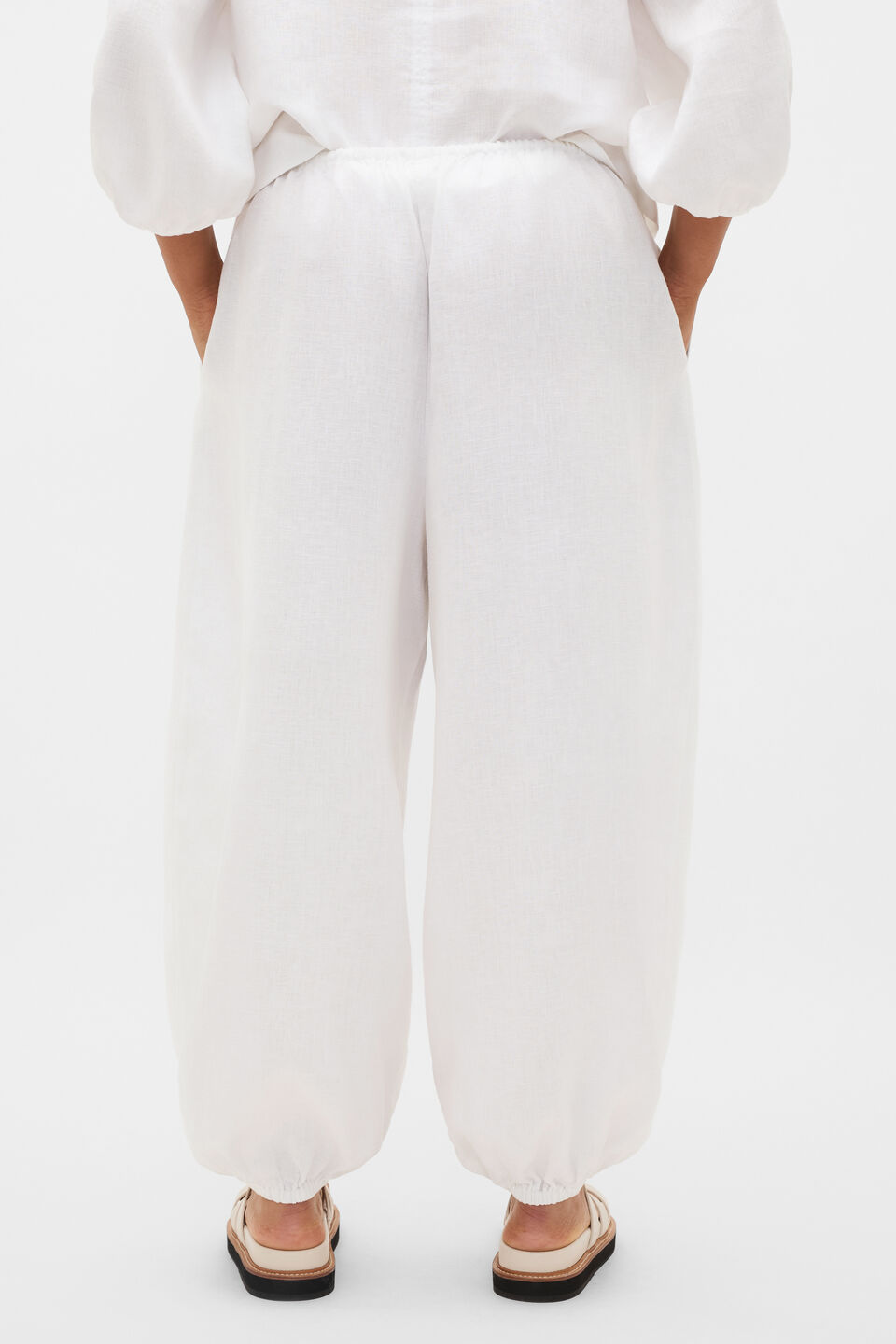 Linen Balloon Tie Pant  Whisper White