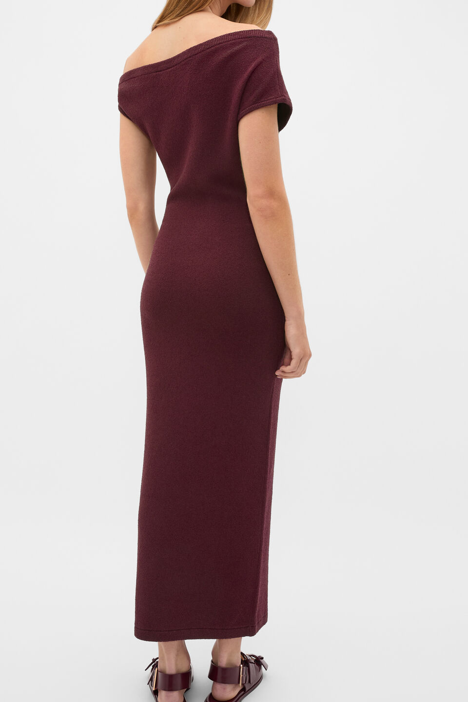 Boucle Fitted Knit Dress  Plum Red