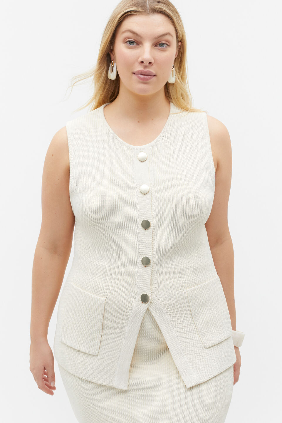 Crepe Rib Button Down Vest  Frappe