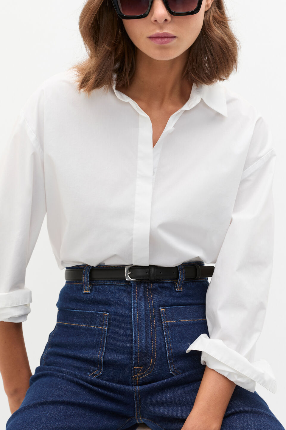 Kinsley Rounded Buckle Belt  Black Silver