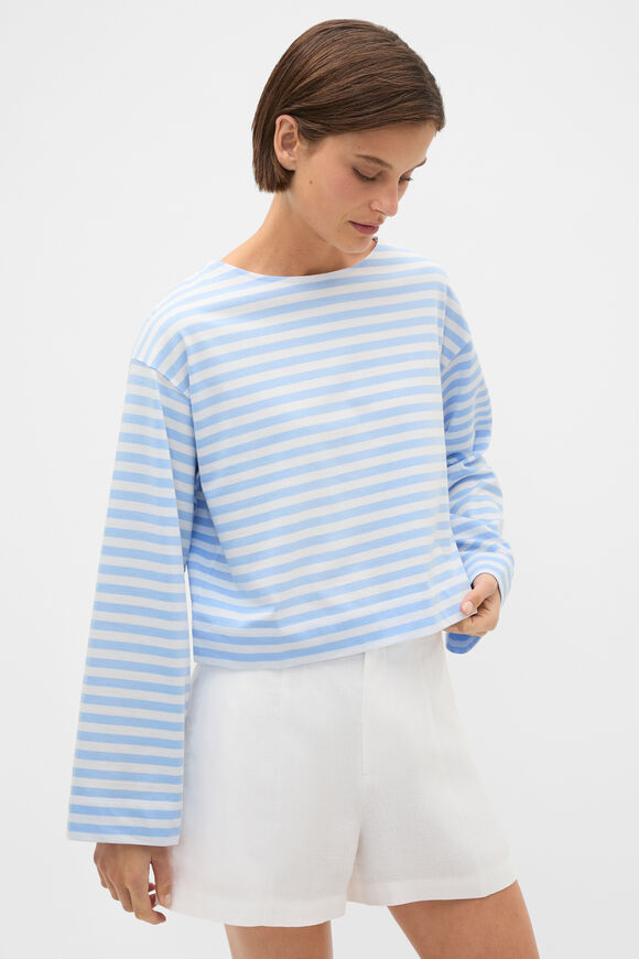 Boatneck Long Sleeve Top  Chalk Blue Stripe  hi-res
