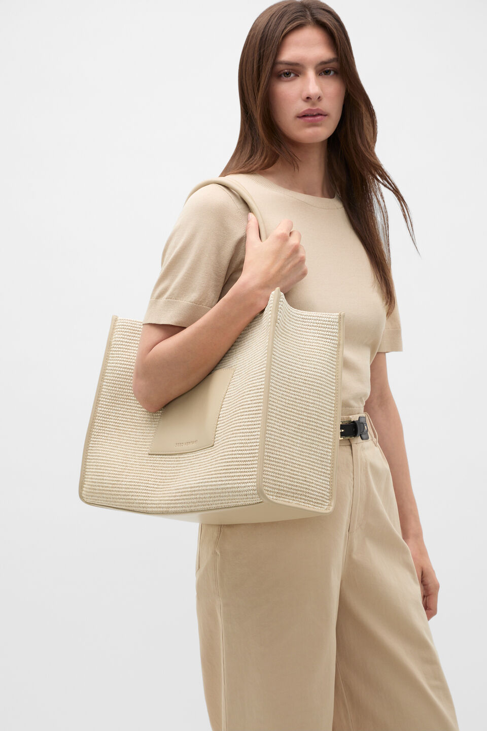 Structured Woven Tote  Warm Sand