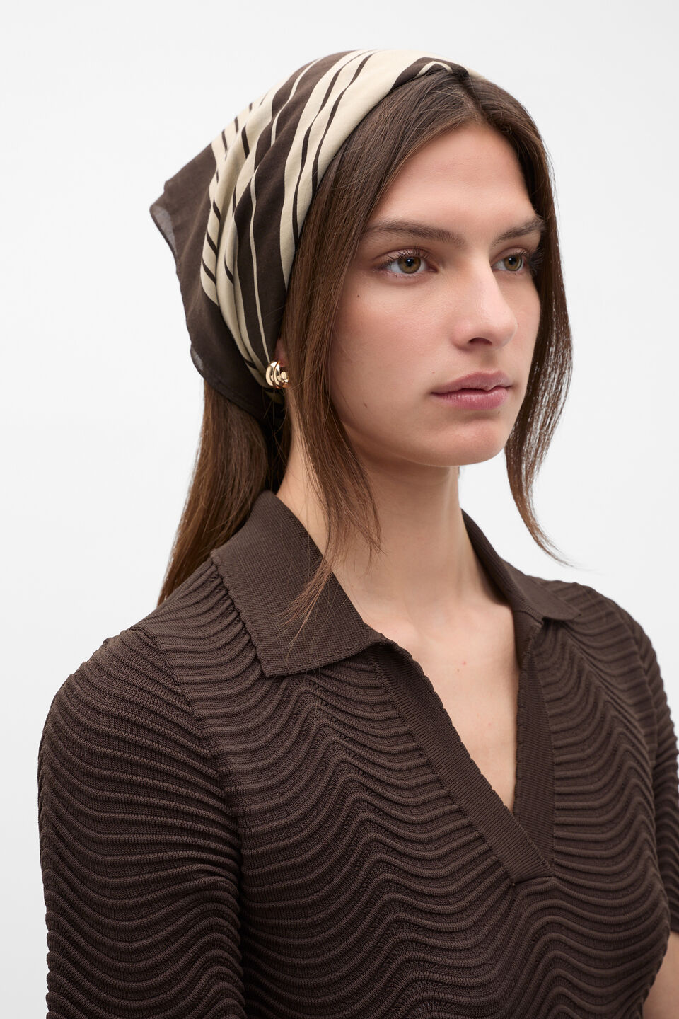 Large Scale Printed Headscarf  Dark Espresso Multi