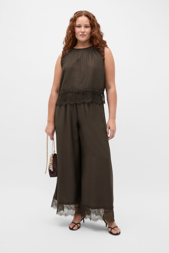 Crinkle Lace Trim Crop Tank  Dark Espresso  hi-res