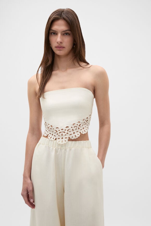 Linen Blend Cutwork Strapless Top  Coconut Cream  hi-res