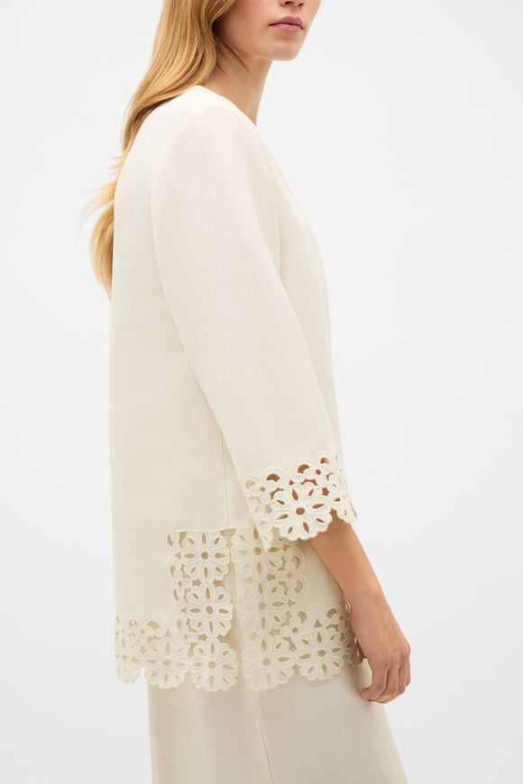 Linen Blend Cutwork Boxy Top  Coconut Cream  hi-res