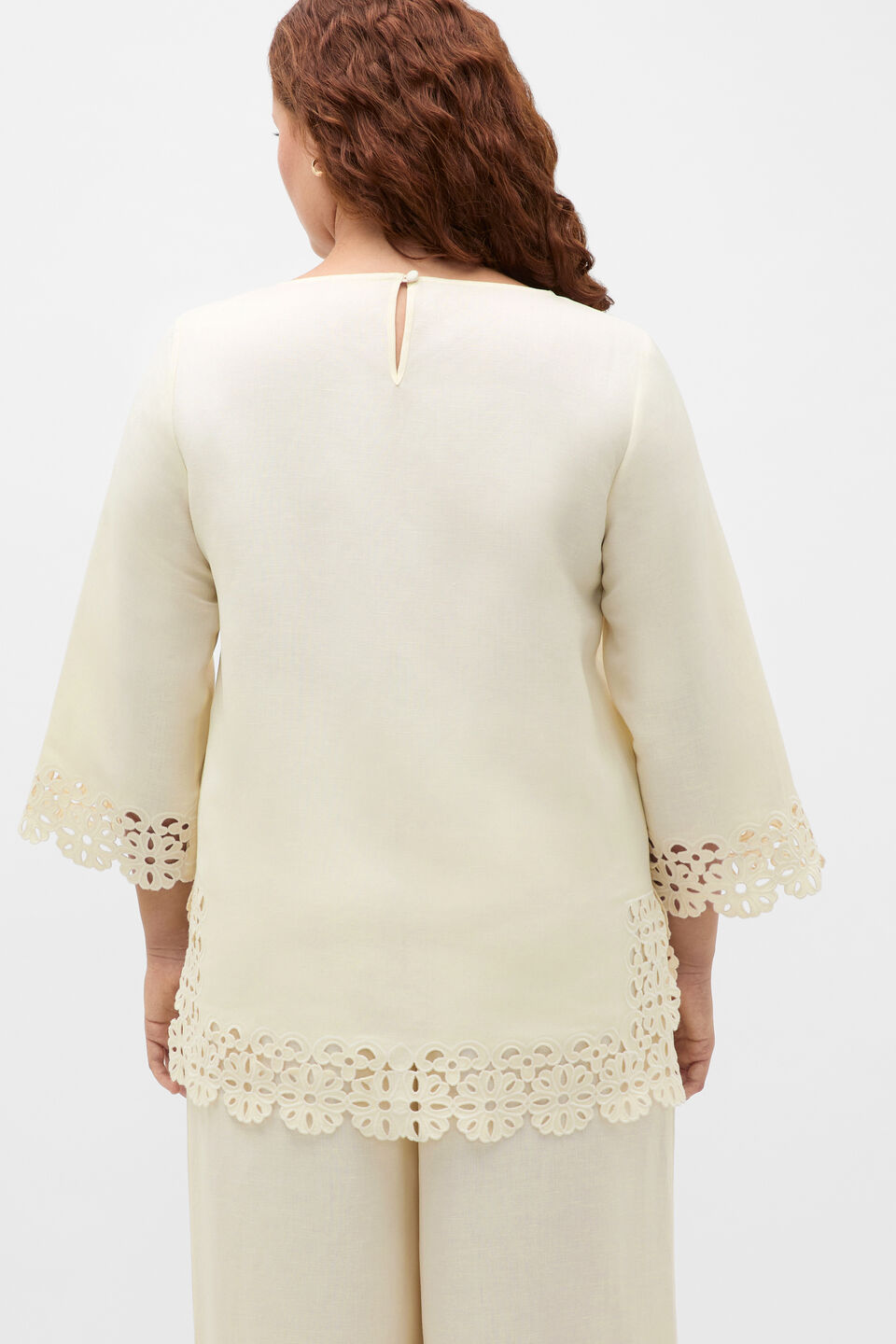 Linen Blend Cutwork Boxy Top  Coconut Cream