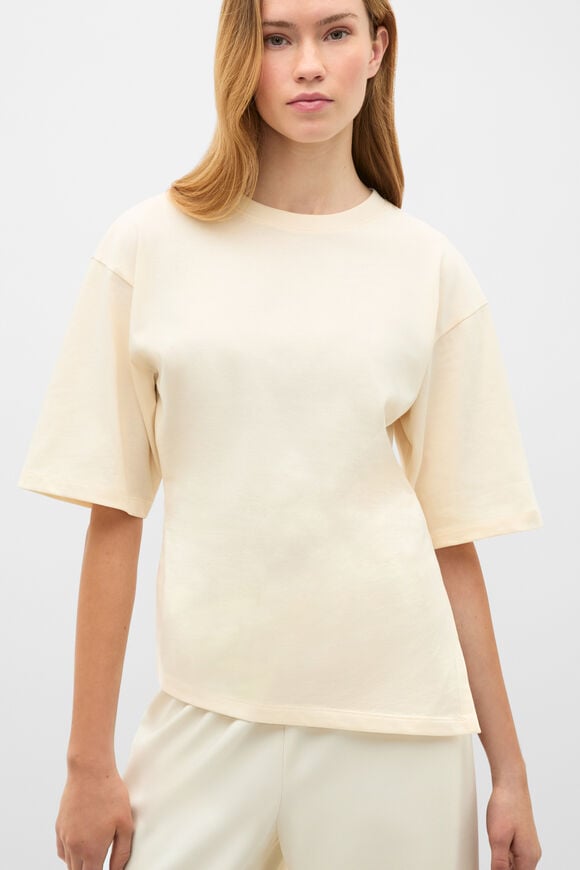 Waisted Asymmetrical Hem Tee  Coconut Cream  hi-res
