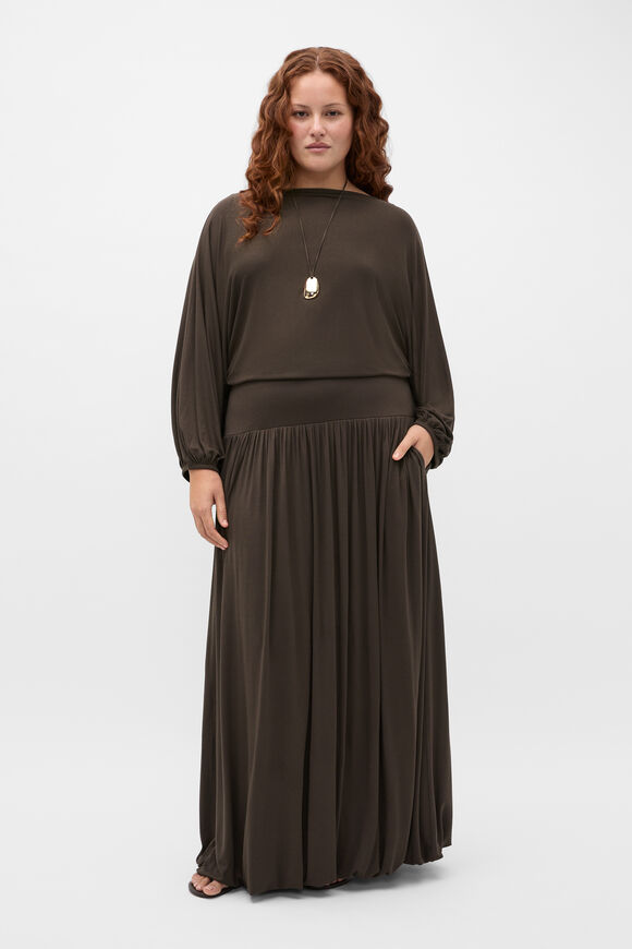 Fine Knit Bubble Sleeve Top  Dark Espresso  hi-res