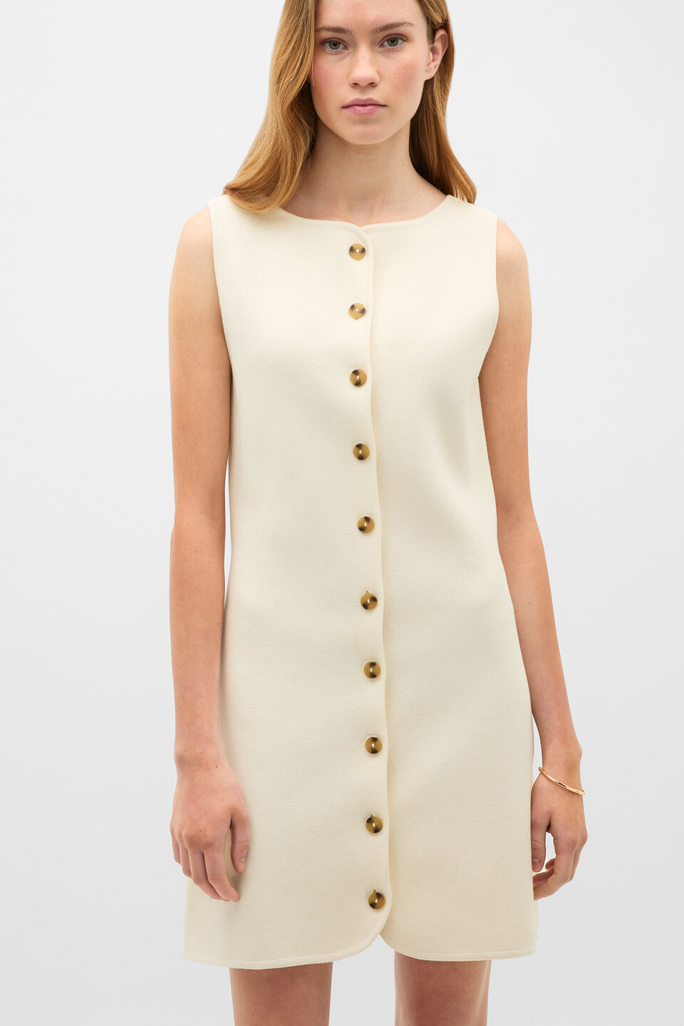 Textured Cotton Knit Mini Dress  Coconut Cream