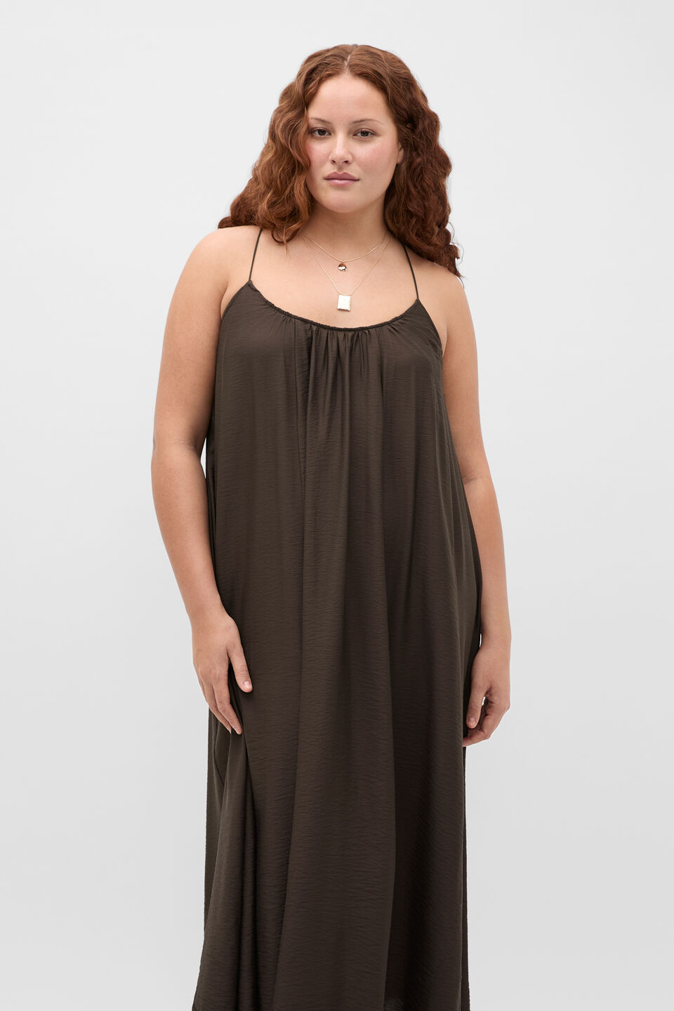 Crinkle Lace Full Maxi Dress  Dark Espresso