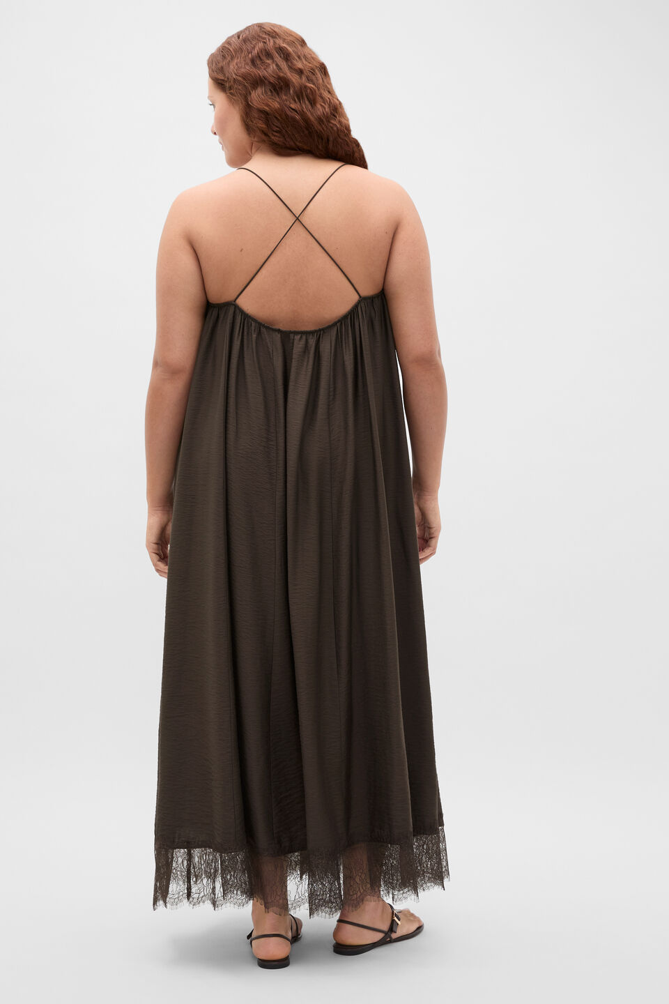 Crinkle Lace Full Maxi Dress  Dark Espresso