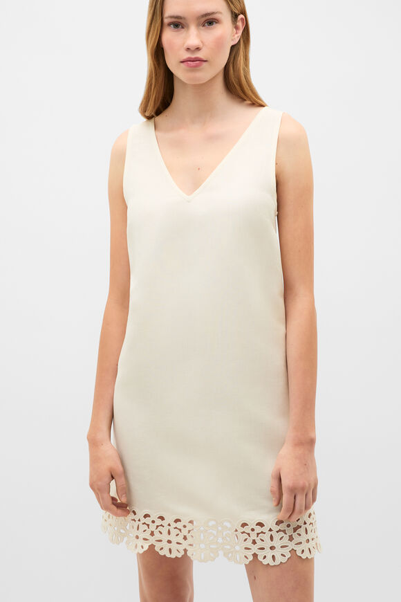 Linen Blend Cutwork Mini Dress  Coconut Cream  hi-res