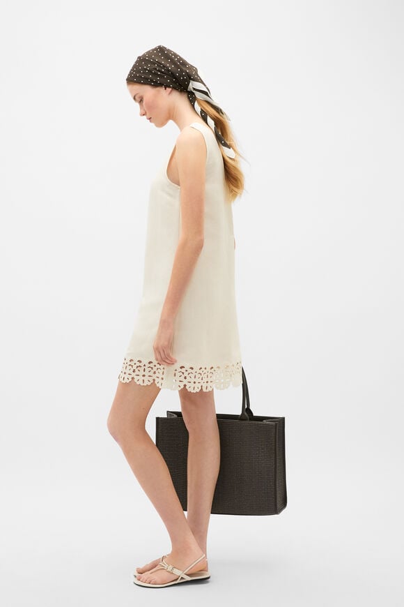 Linen Blend Cutwork Mini Dress  Coconut Cream  hi-res