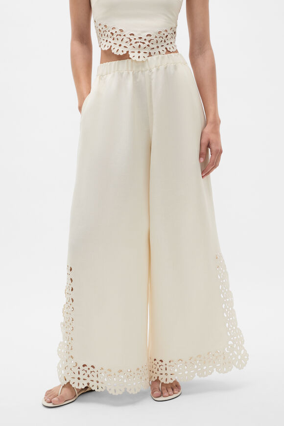 Linen Blend Cutwork Pant  Coconut Cream  hi-res