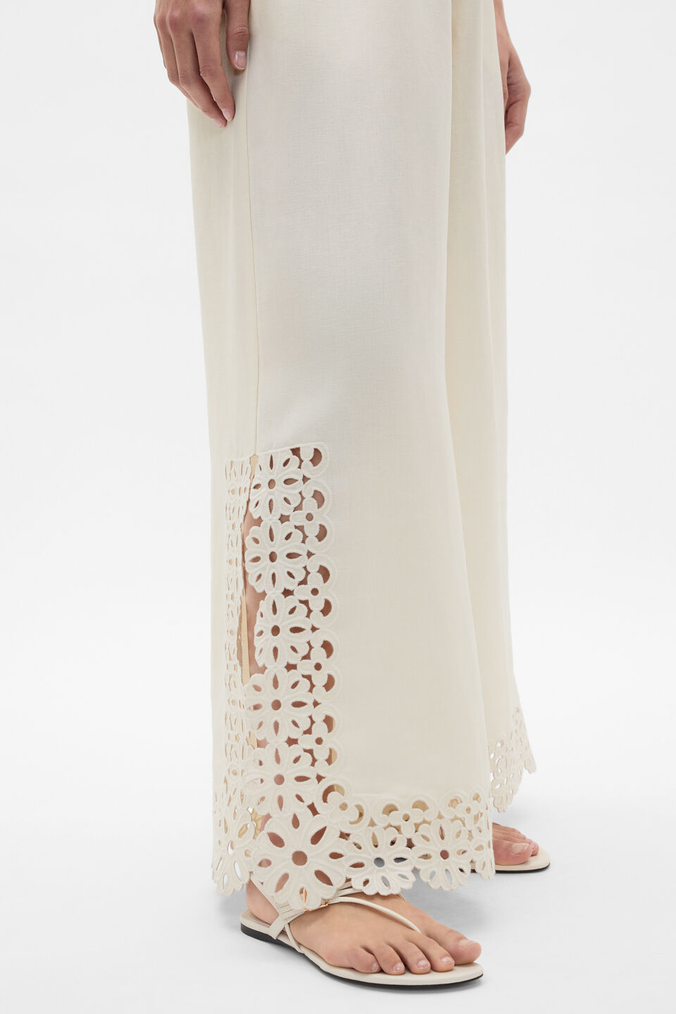 Linen Blend Cutwork Pant  Coconut Cream