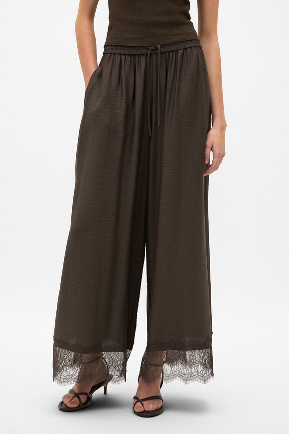Crinkled Lace Trim Pant  Dark Espresso  hi-res