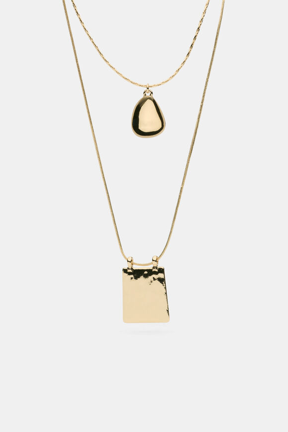 Square Pendant Necklace Set  Gold  hi-res