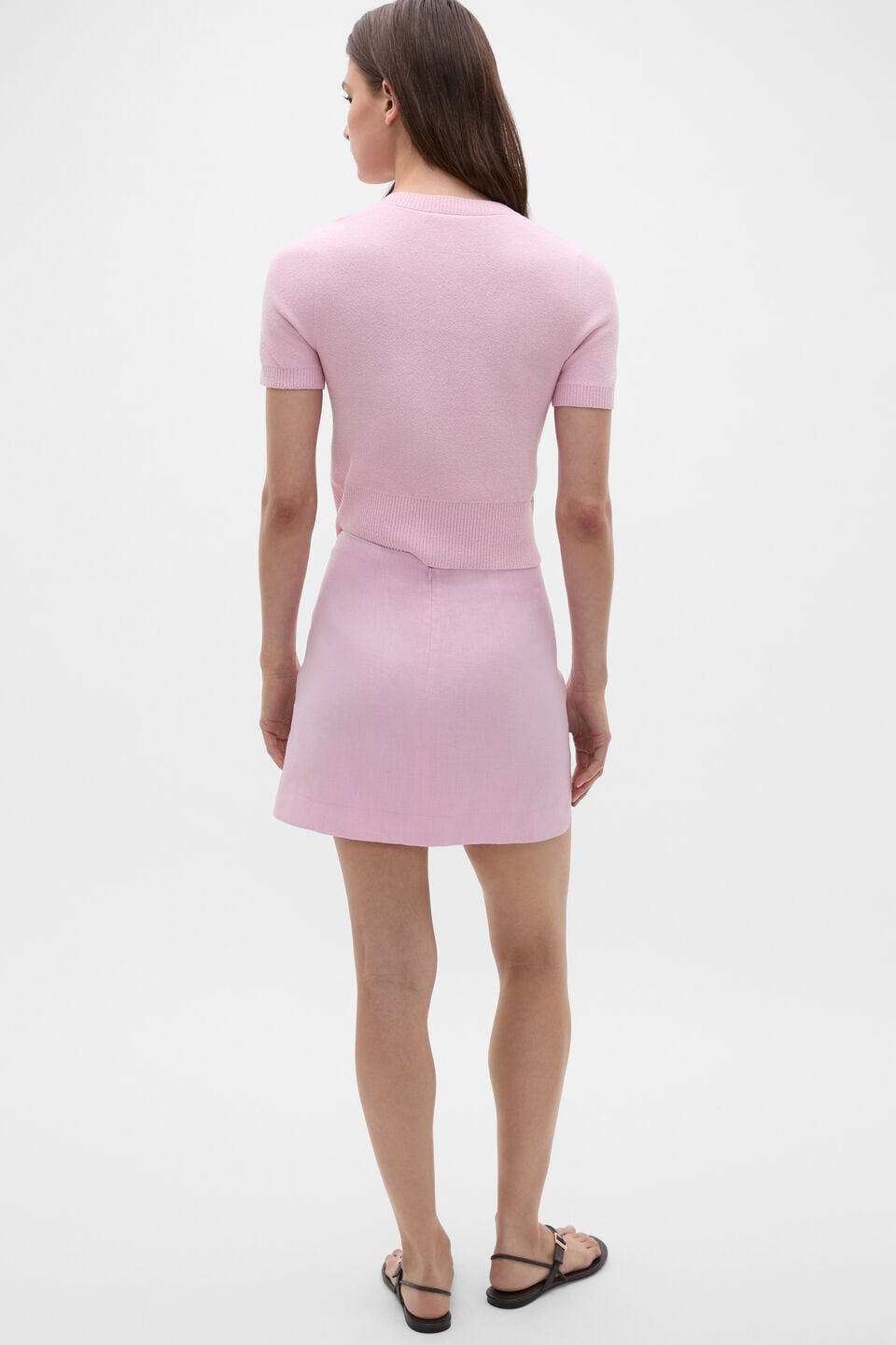 Core Linen Curve Hem Mini Skirt  Petal Pink