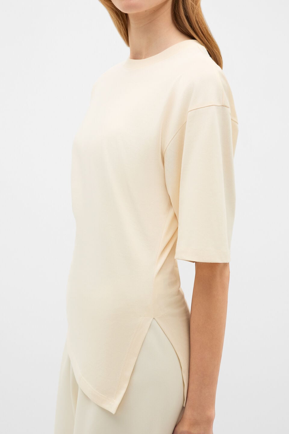Waisted Asymmetrical Hem Tee  Coconut Cream