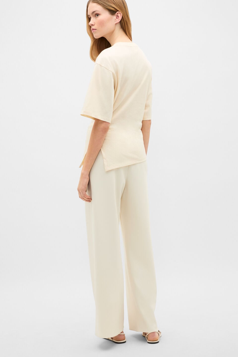 Waisted Asymmetrical Hem Tee  Coconut Cream