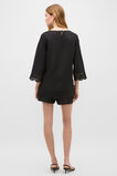 Linen Blend Cutwork Boxy Top  Black  hi-res
