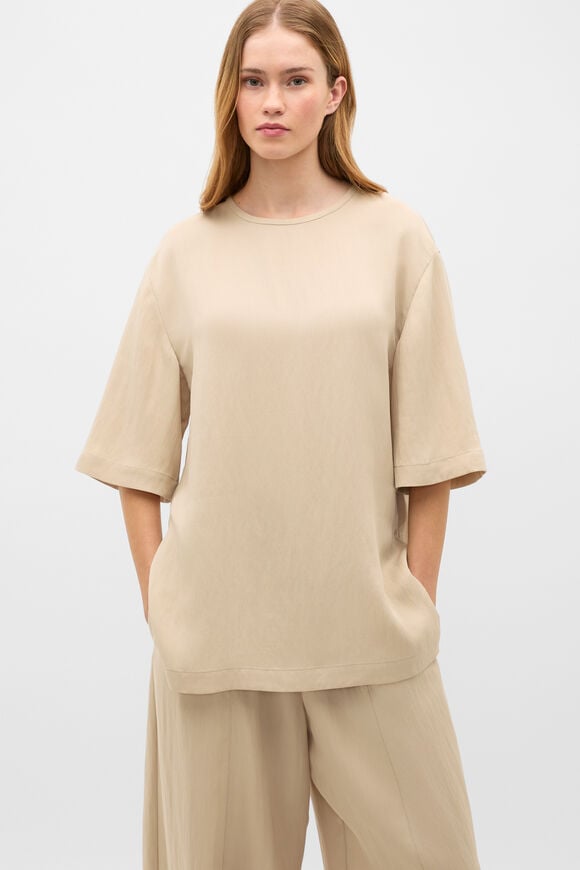 Textured Twill Longline Top  Warm Sand  hi-res