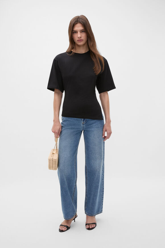 Waisted Asymmetrical Hem Tee  Black  hi-res