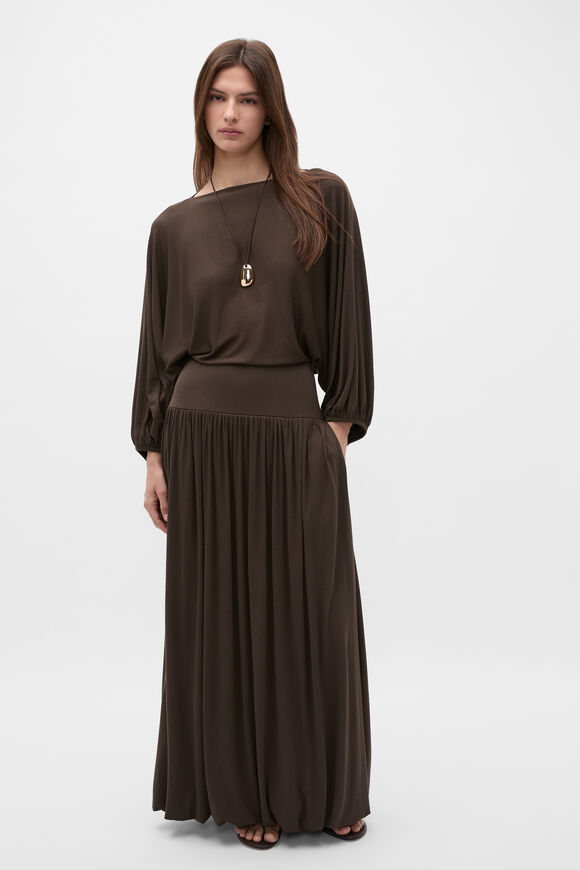 Fine Knit Bubble Sleeve Top  Dark Espresso  hi-res