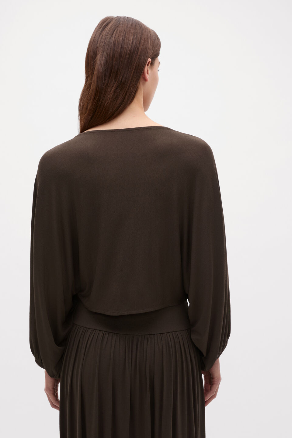 Fine Knit Bubble Sleeve Top  Dark Espresso