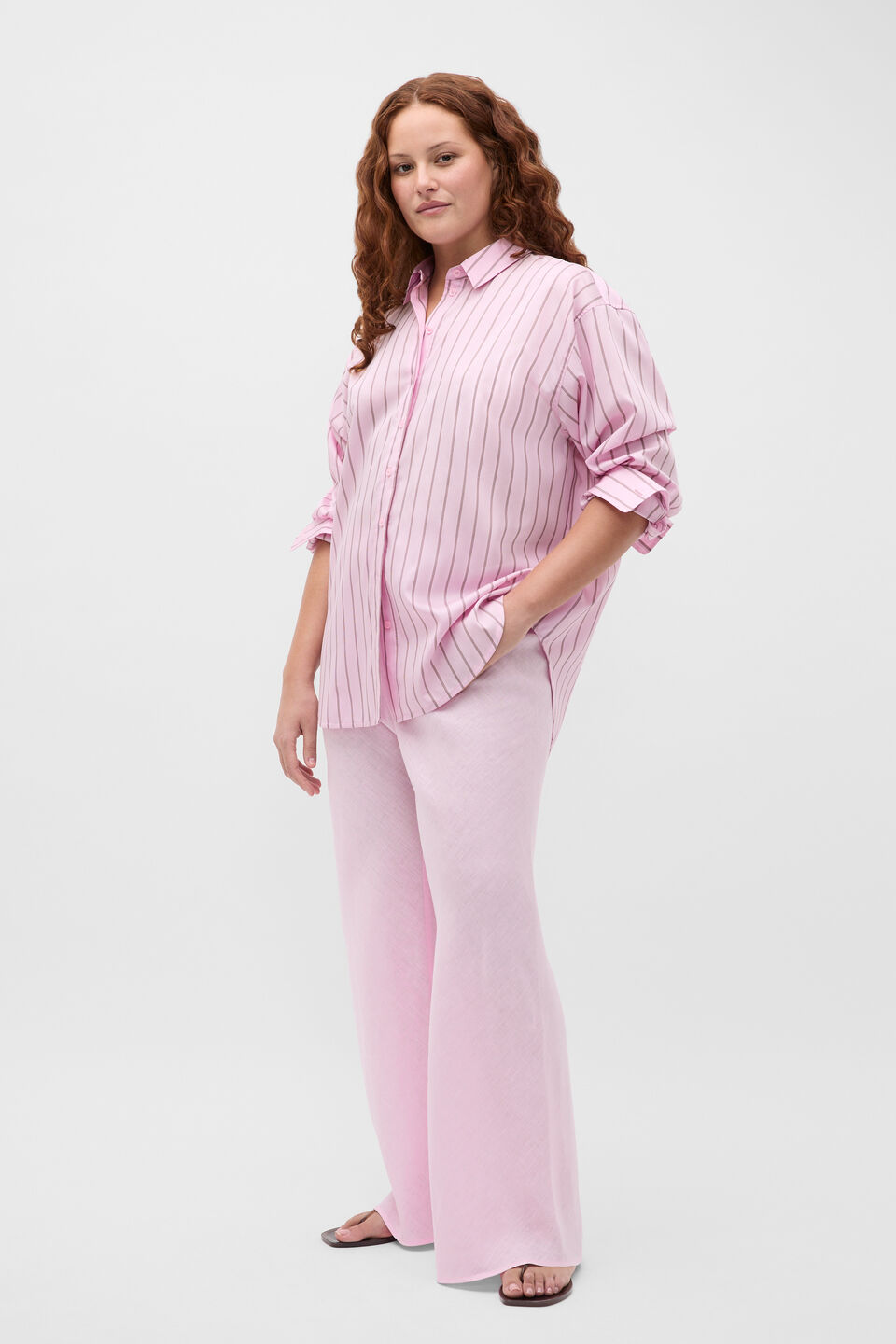 Core Linen Easy Wide Leg Pant  Petal Pink