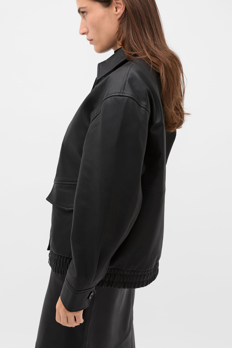 Leather Bomber Jacket  Black