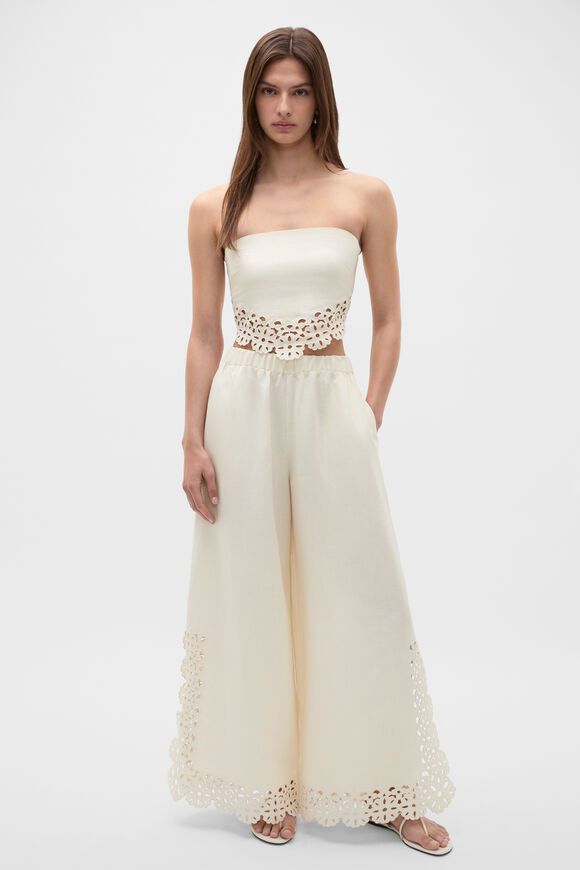 Linen Blend Cutwork Strapless Top  Coconut Cream  hi-res