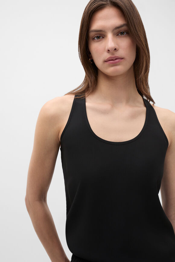 Satin Back Longline Tank  Black  hi-res