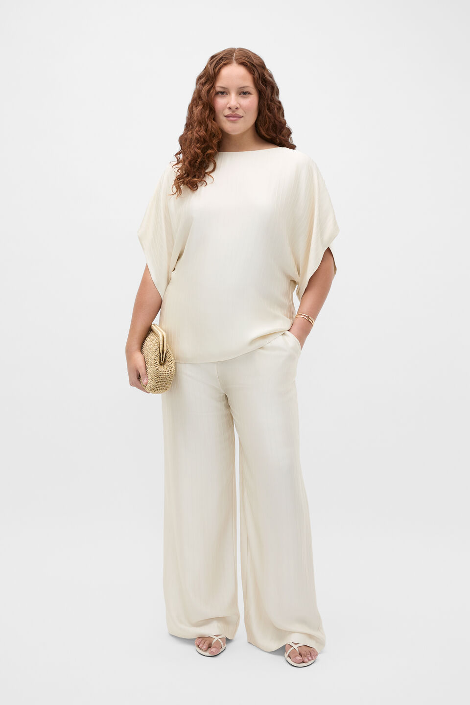 Self Stripe Batwing Top  Coconut Cream
