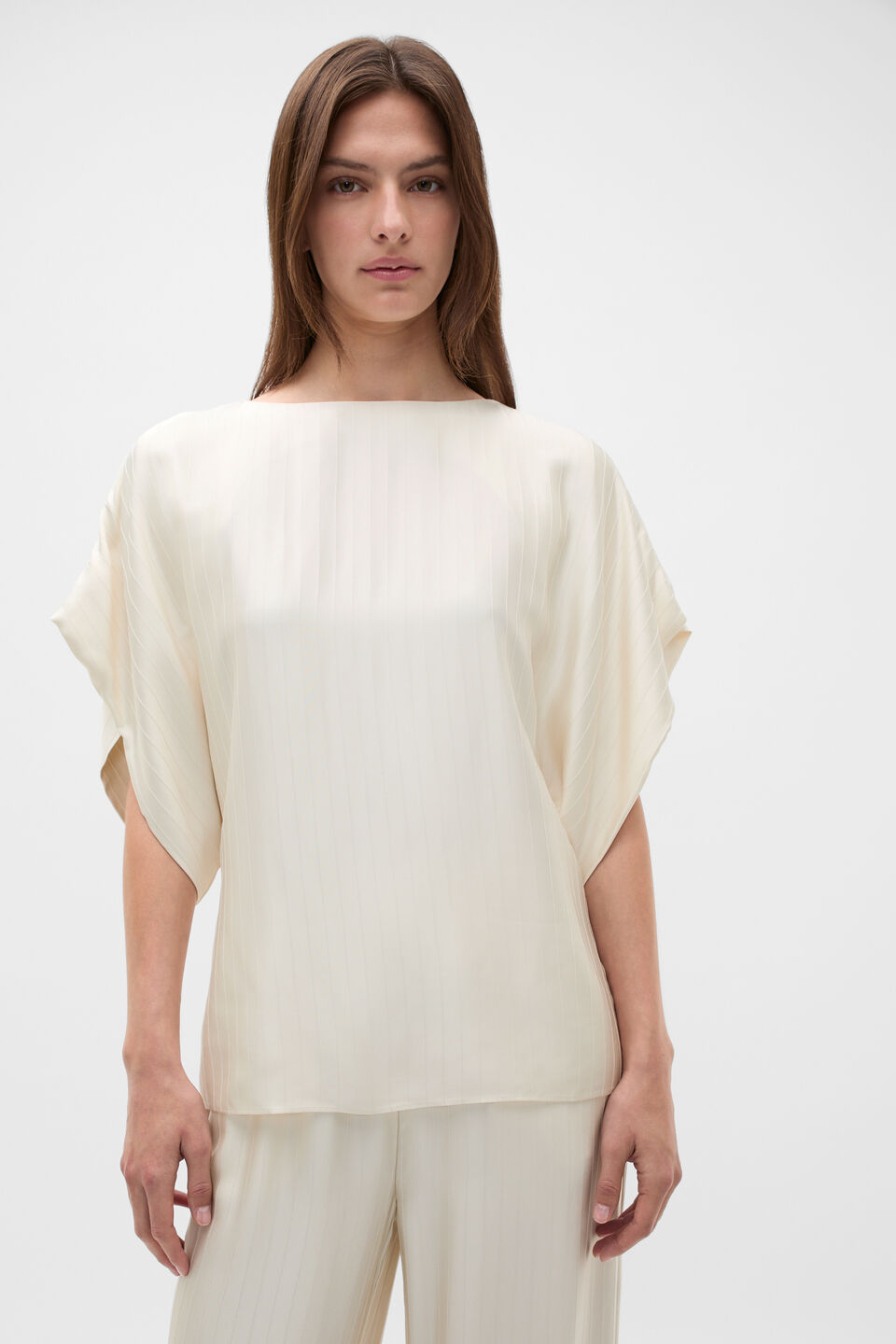Self Stripe Batwing Top  Coconut Cream