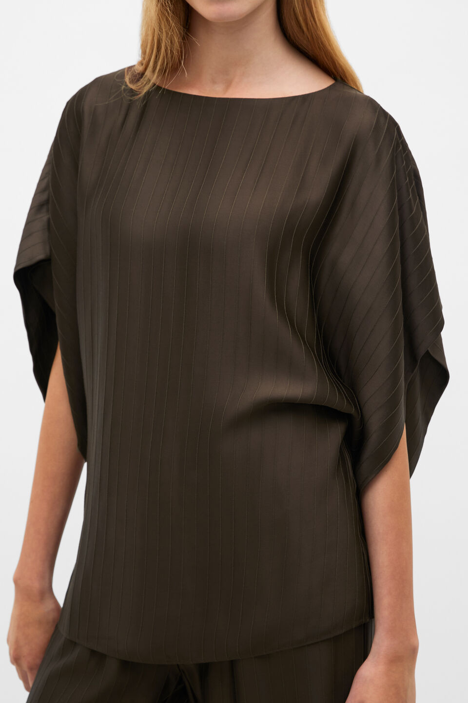 Self Stripe Batwing Top  Dark Espresso