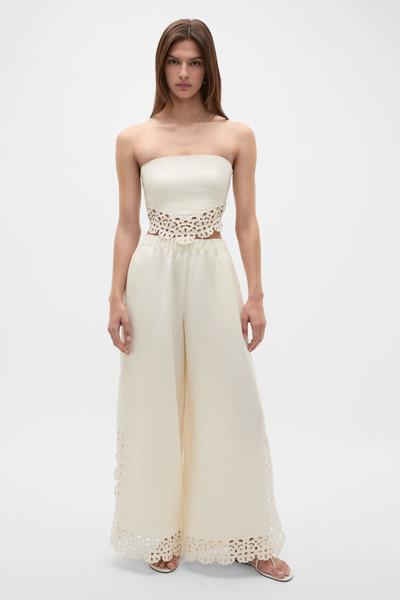 Linen Blend Cutwork Pant  Coconut Cream  hi-res