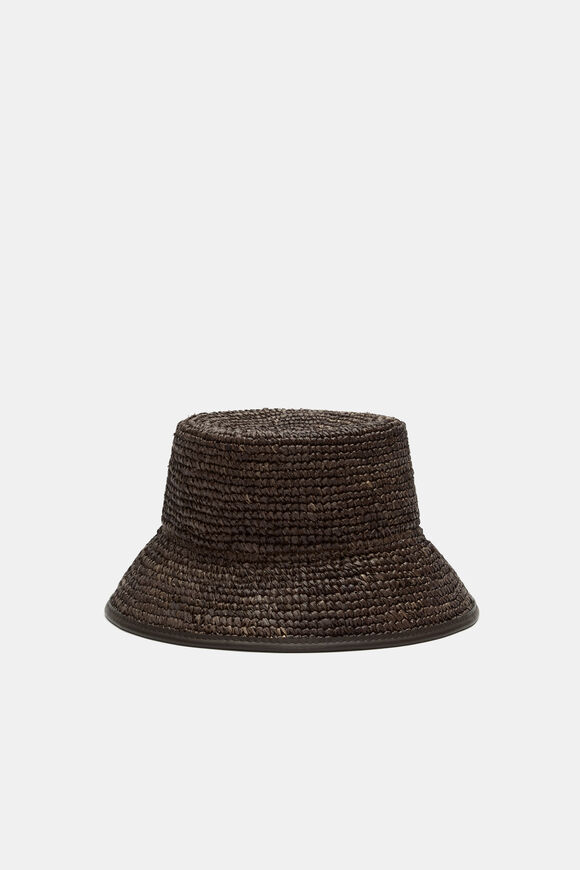 Trim Detail Raffia Bucket Hat  Dark Espresso  hi-res