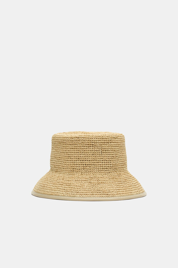 Trim Detail Raffia Bucket Hat  Warm Sand  hi-res