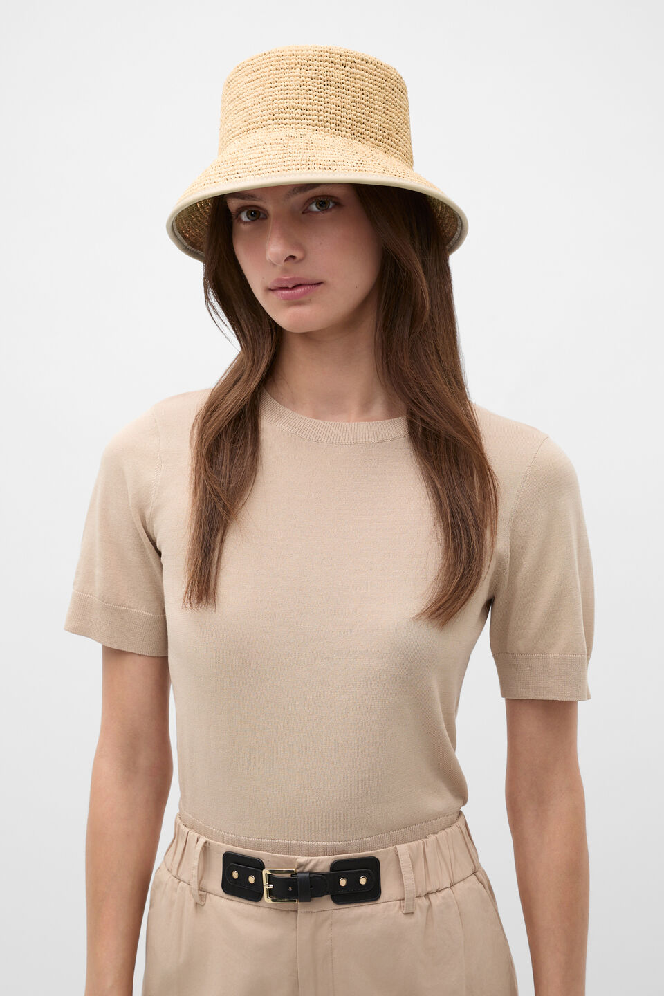 Trim Detail Raffia Bucket Hat  Warm Sand