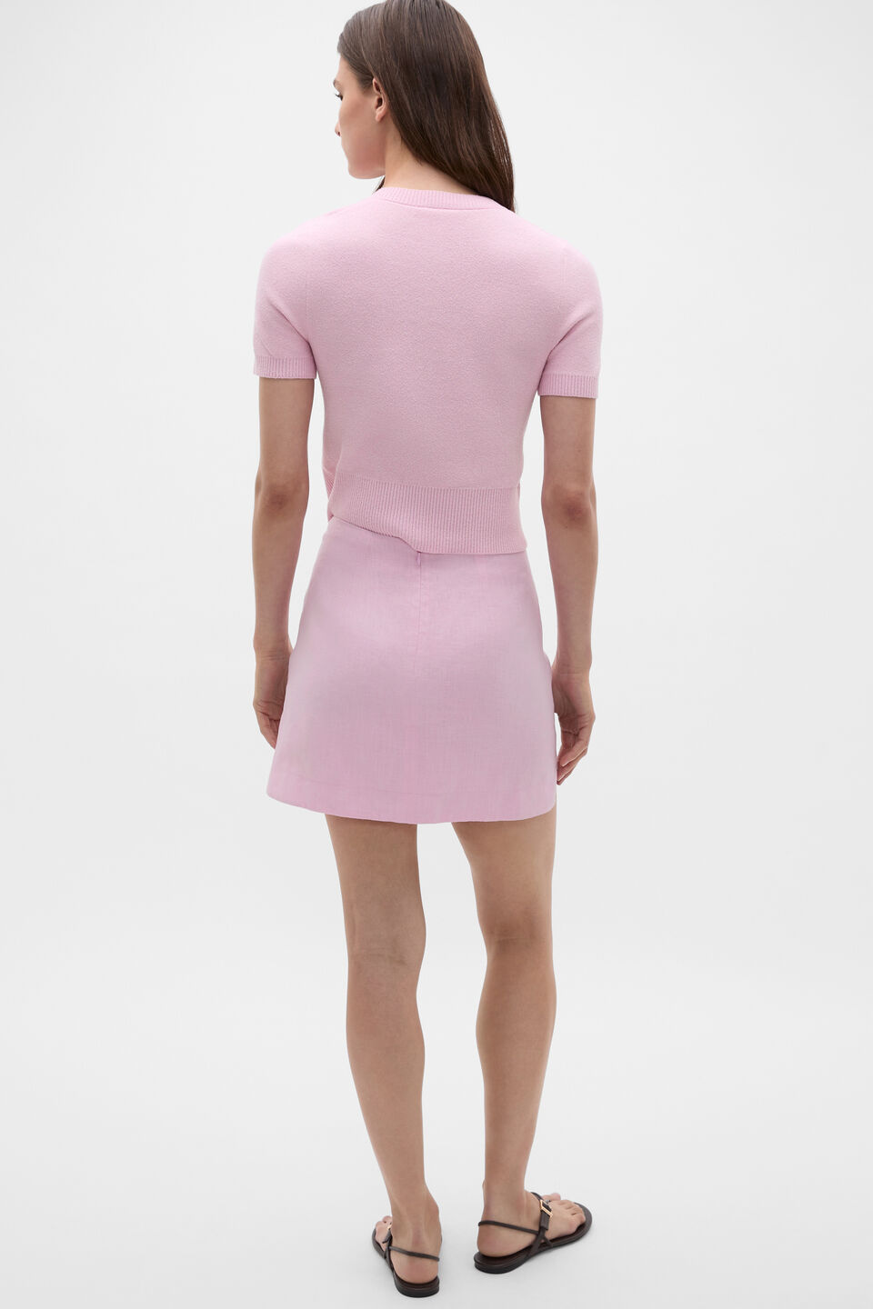 Core Linen Curve Hem Mini Skirt  Petal Pink