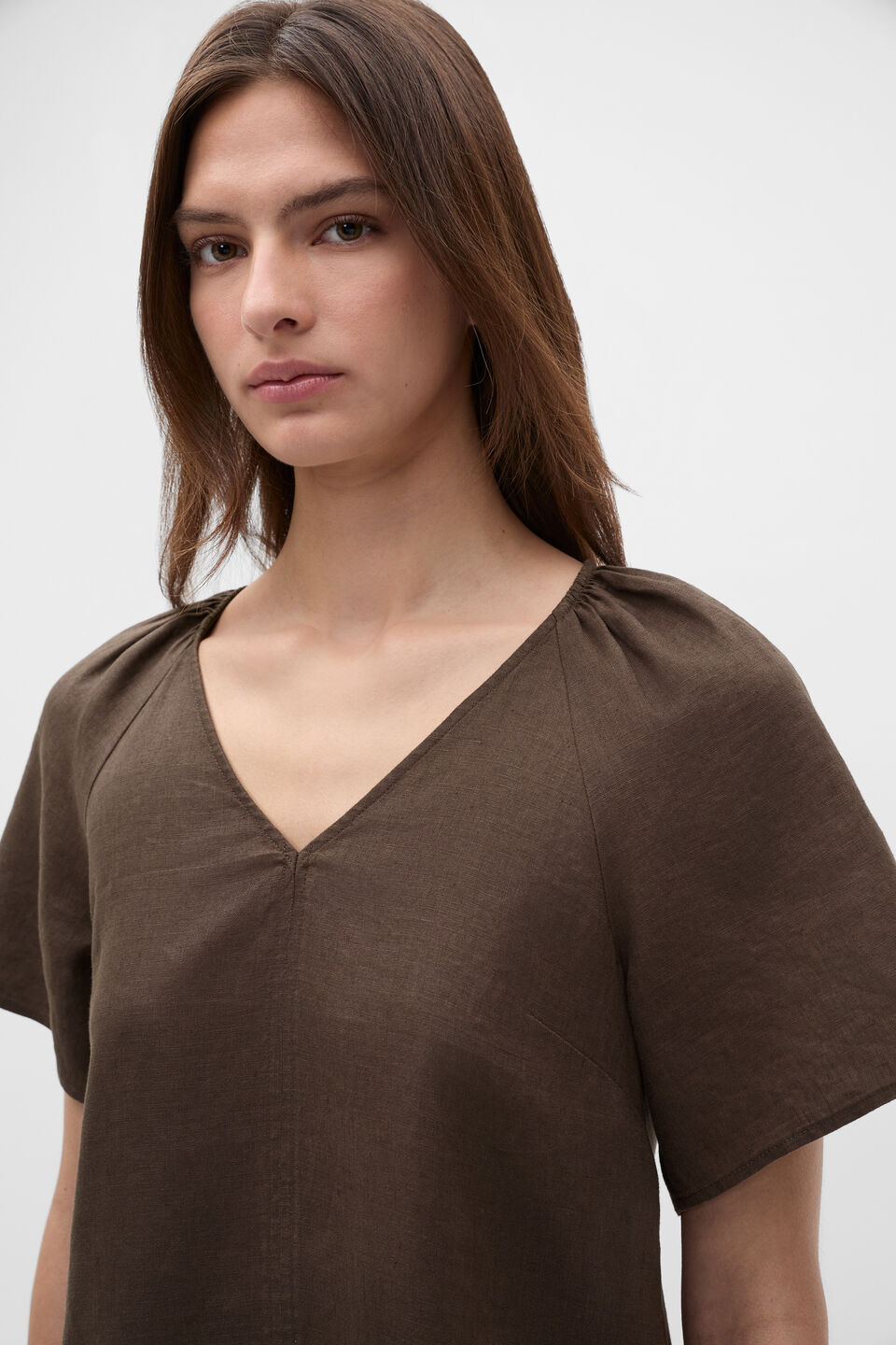 Core Linen Flutter Mini Dress  Dark Espresso