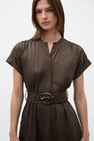 Cotton Blend Belted Shirt Dress  Dark Espresso  hi-res