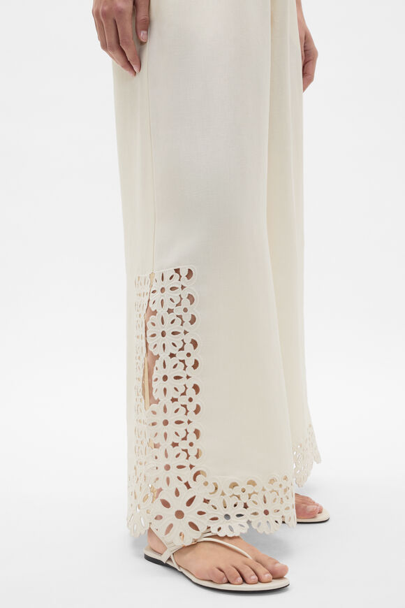 Linen Blend Cutwork Pant  Coconut Cream  hi-res