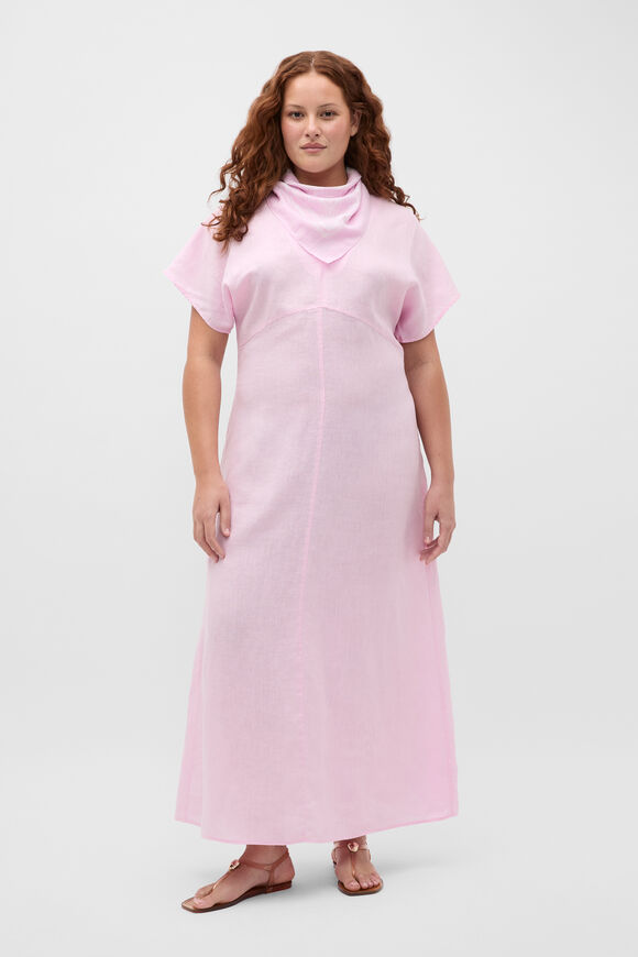 Linen V Neck Midi Dress  Petal Pink  hi-res
