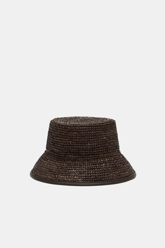 Trim Detail Raffia Bucket Hat  Dark Espresso  hi-res