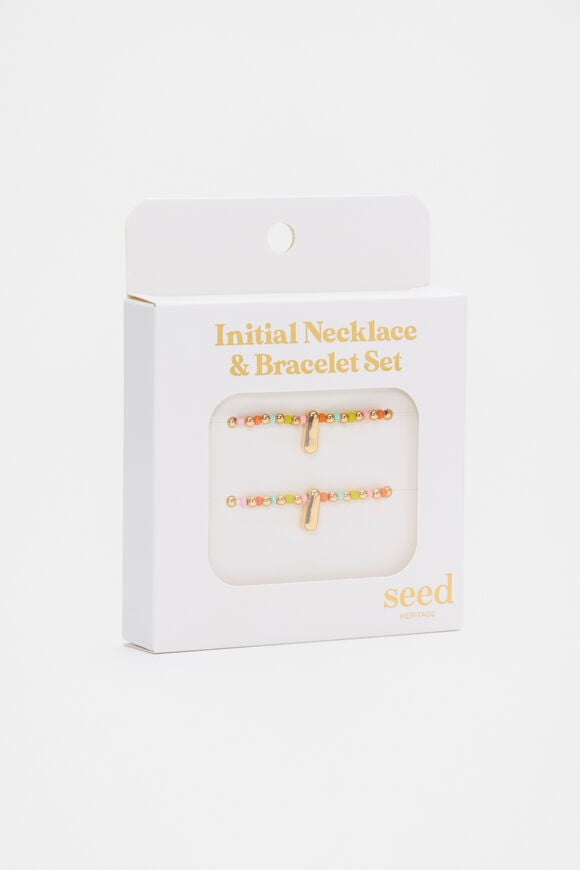 Initial Necklace And Bracelet Set  I  hi-res