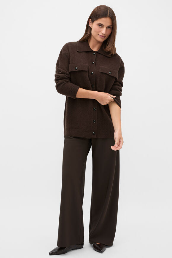 Brushed Wool Collared Cardigan  Coffee Bean  hi-res